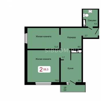 Продается 2-х комнатная квартира, 58,5 м²