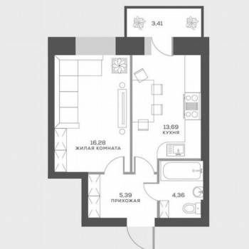 Продается 1-комнатная квартира, 39,8 м²