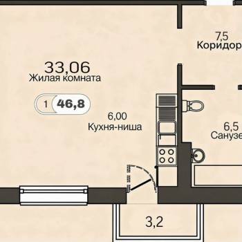 Продается 1-комнатная квартира, 46,8 м²