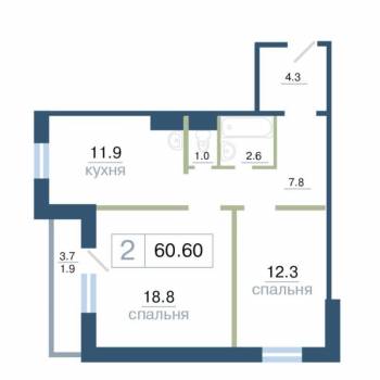 Сдается 2-х комнатная квартира, 62 м²