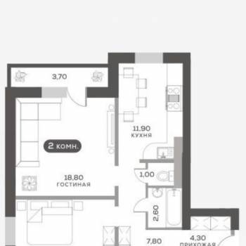 Сдается 2-х комнатная квартира, 62 м²