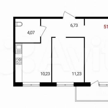 Продается 2-х комнатная квартира, 52 м²