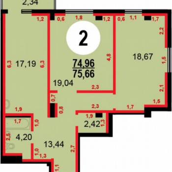 Сдается 2-х комнатная квартира, 74 м²