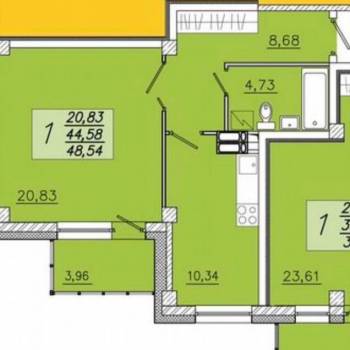 Продается 1-комнатная квартира, 44,6 м²