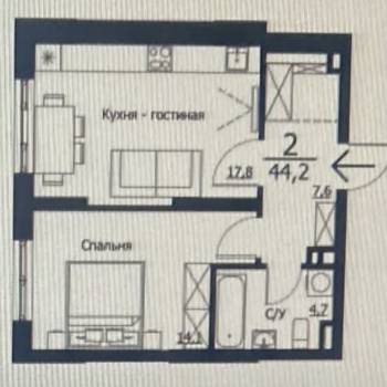 Продается 2-х комнатная квартира, 43,5 м²