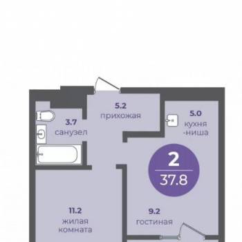 Продается 2-х комнатная квартира, 37,8 м²