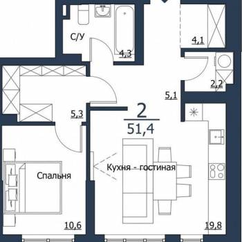 Продается 2-х комнатная квартира, 51,5 м²