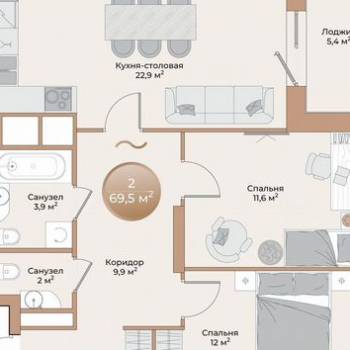 Продается 2-х комнатная квартира, 62,5 м²