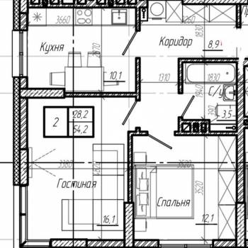 Продается 2-х комнатная квартира, 54,1 м²