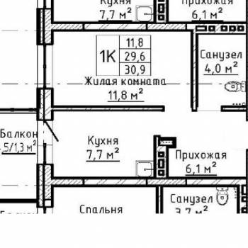 Сдается 1-комнатная квартира, 30,9 м²