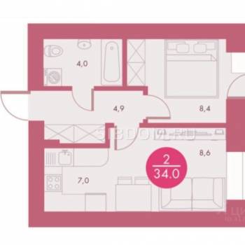 Продается 2-х комнатная квартира, 35 м²