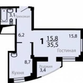 Продается 1-комнатная квартира, 35,5 м²