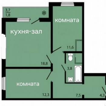 Продается 2-х комнатная квартира, 60,3 м²