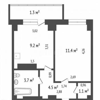 Продается 1-комнатная квартира, 29,9 м²