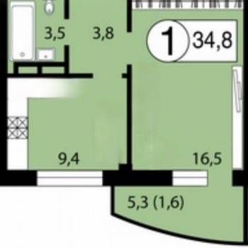 Сдается 1-комнатная квартира, 34 м²