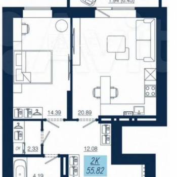 Сдается 2-х комнатная квартира, 55,8 м²