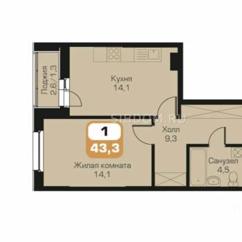 Продается 1-комнатная квартира, 43 м²