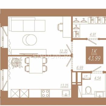 Продается 1-комнатная квартира, 44 м²