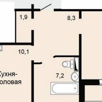 Продается 1-комнатная квартира, 53,8 м²