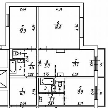 Продается 2-х комнатная квартира, 54 м²