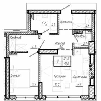 Сдается 2-х комнатная квартира, 52,3 м²