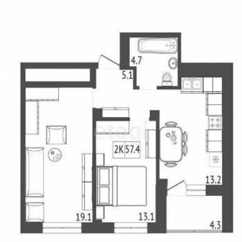 Сдается 2-х комнатная квартира, 54,5 м²