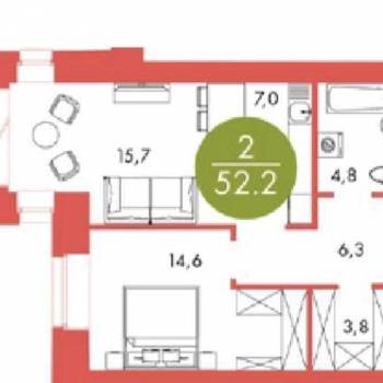 Продается 2-х комнатная квартира, 52,2 м²