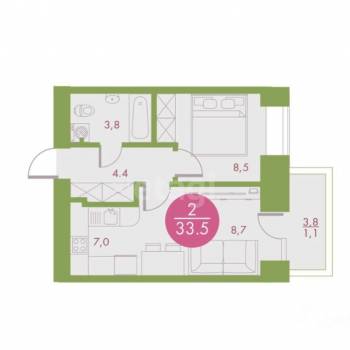 Сдается 2-х комнатная квартира, 34 м²
