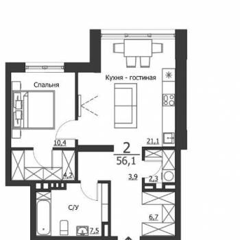 Сдается 2-х комнатная квартира, 56,1 м²