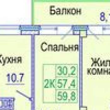 Продается 2-х комнатная квартира, 59,8 м²
