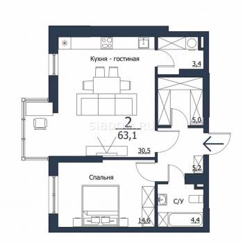 Сдается 2-х комнатная квартира, 65 м²