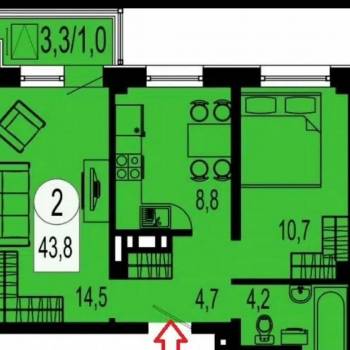Продается 2-х комнатная квартира, 42,4 м²