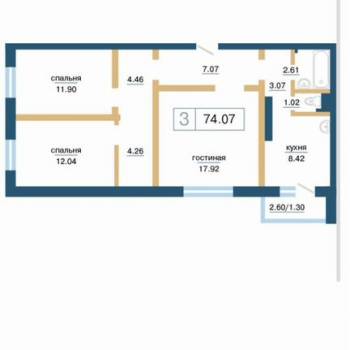 Сдается Многокомнатная квартира, 74,1 м²