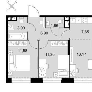 Продается 3-х комнатная квартира, 56,4 м²