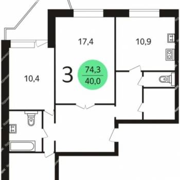 Продается 3-х комнатная квартира, 74,3 м²