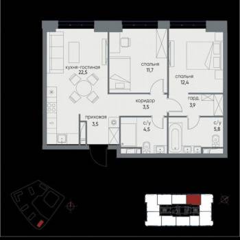Продается 2-х комнатная квартира, 68 м²