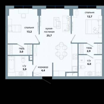 Продается 2-х комнатная квартира, 73,8 м²
