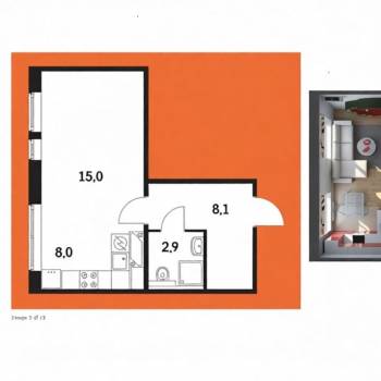 Продается 1-комнатная квартира, 34,5 м²