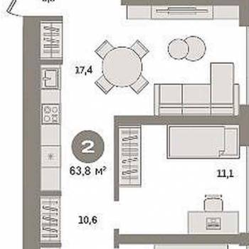 Продается 2-х комнатная квартира, 63,8 м²
