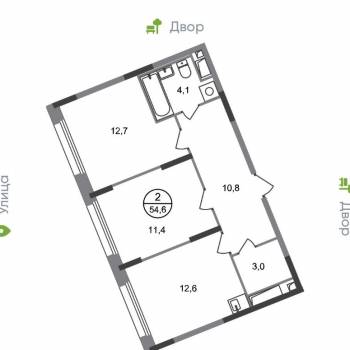 Продается 2-х комнатная квартира, 54,6 м²