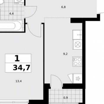 Продается 1-комнатная квартира, 34,7 м²