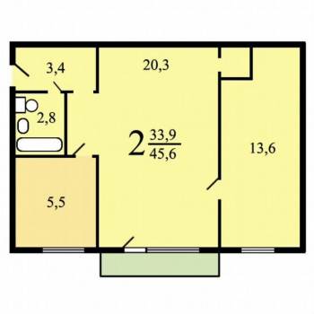 Продается 2-х комнатная квартира, 44,6 м²