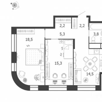 Продается 2-х комнатная квартира, 61,8 м²
