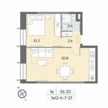 Продается 1-комнатная квартира, 36,3 м²