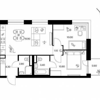 Продается 2-х комнатная квартира, 52,3 м²