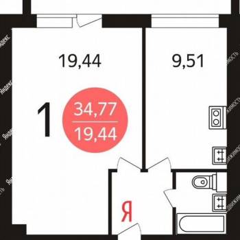 Продается 1-комнатная квартира, 34,3 м²