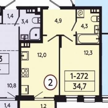 Продается 1-комнатная квартира, 34,7 м²
