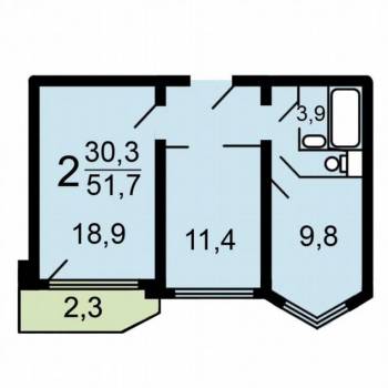 Продается 2-х комнатная квартира, 52 м²