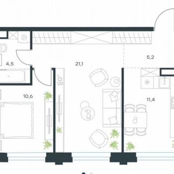 Продается 2-х комнатная квартира, 52,6 м²