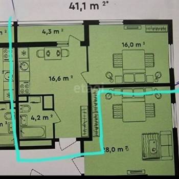 Продается 1-комнатная квартира, 41 м²